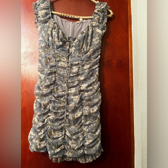 Mable Floral print puff sleeve babydoll dress Sz S front ribbon layer detail - Picture 4 of 8